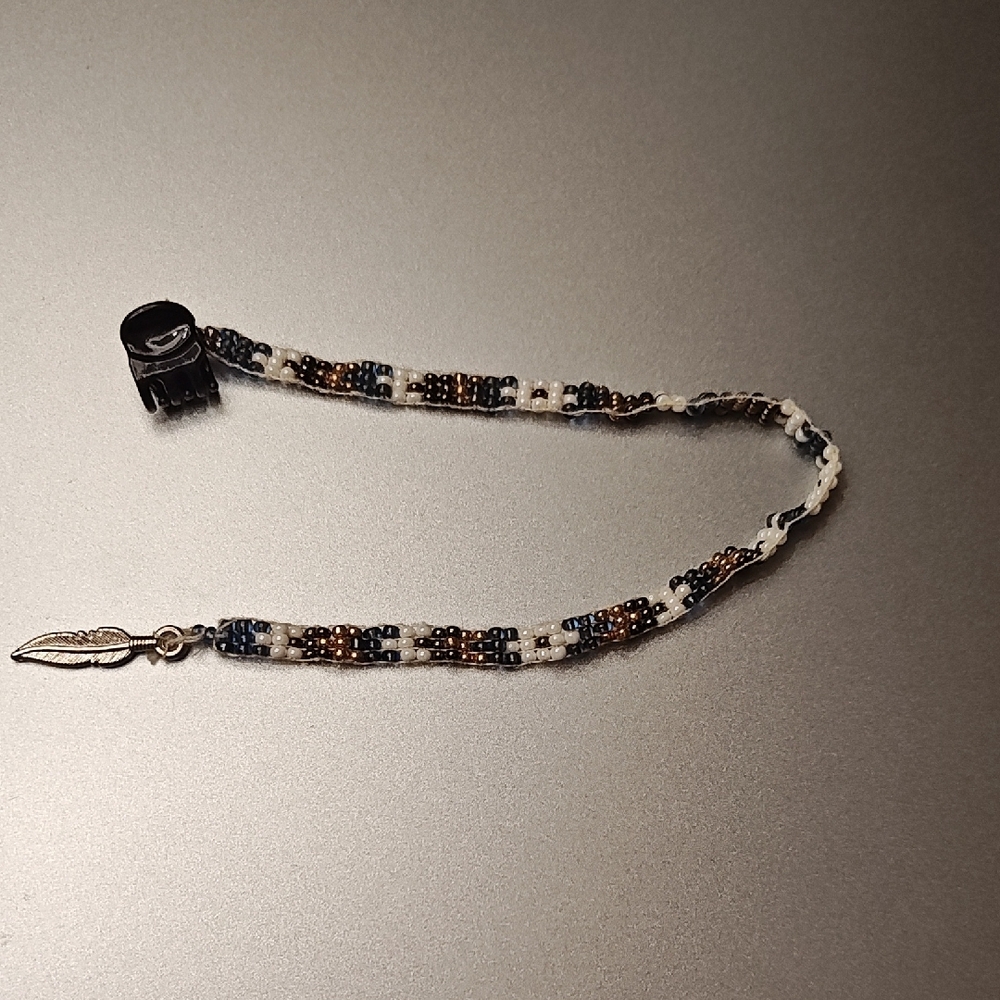 Beaded Hair Wrap – Black, White & Brown Accent - Picture 2 of 3
